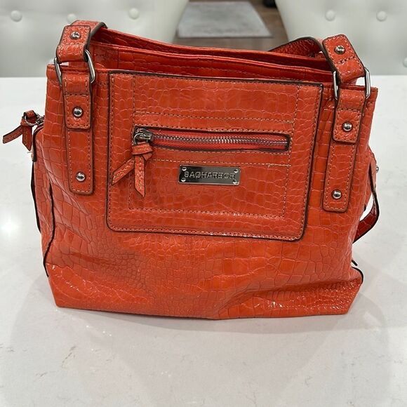 Sag Harbor Handbags - SAG HARBOR SHINY CORAL FAUX LEATHER HANDBAG TOTE SATCHEL PURSE